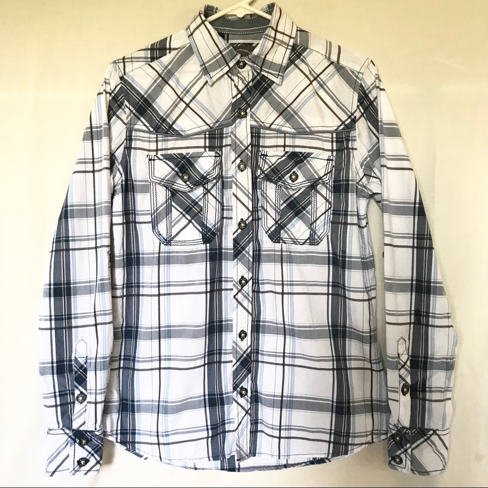 Buckle BKE Button Down Shirt Plaid Western SlimFit